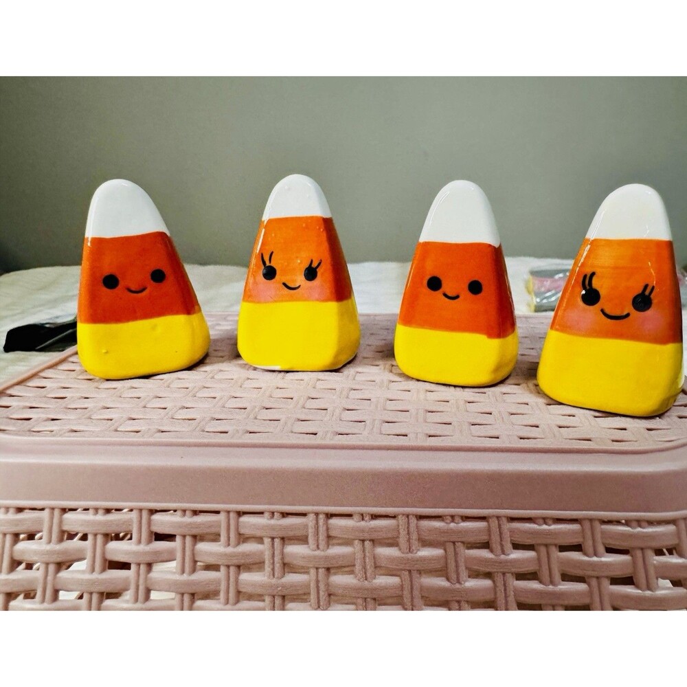 Candy Corn Ceramic Salt & Pepper Shaker Set, Halloween Novelty Smiley Face
